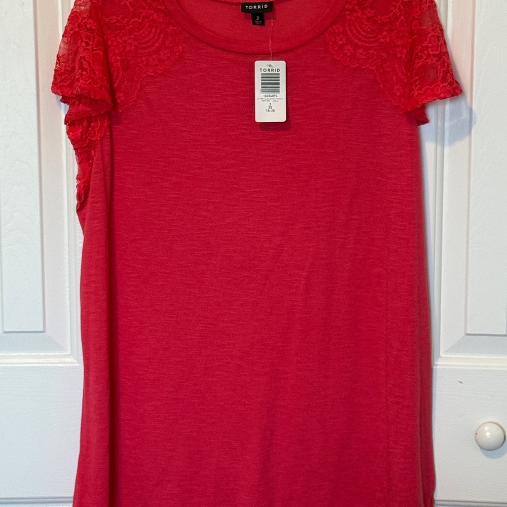 Torrid Vibrant Coral Pink Short Sleeve Lace Top